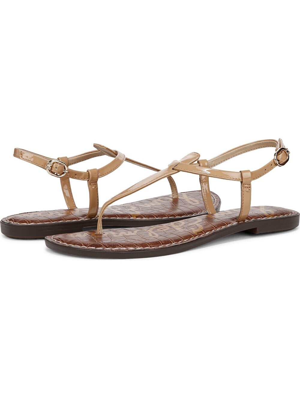 Sam Edelman Gigi Patent Leather T-Strap Flat Sandals Tan Size 6 - Picture 5 of 16